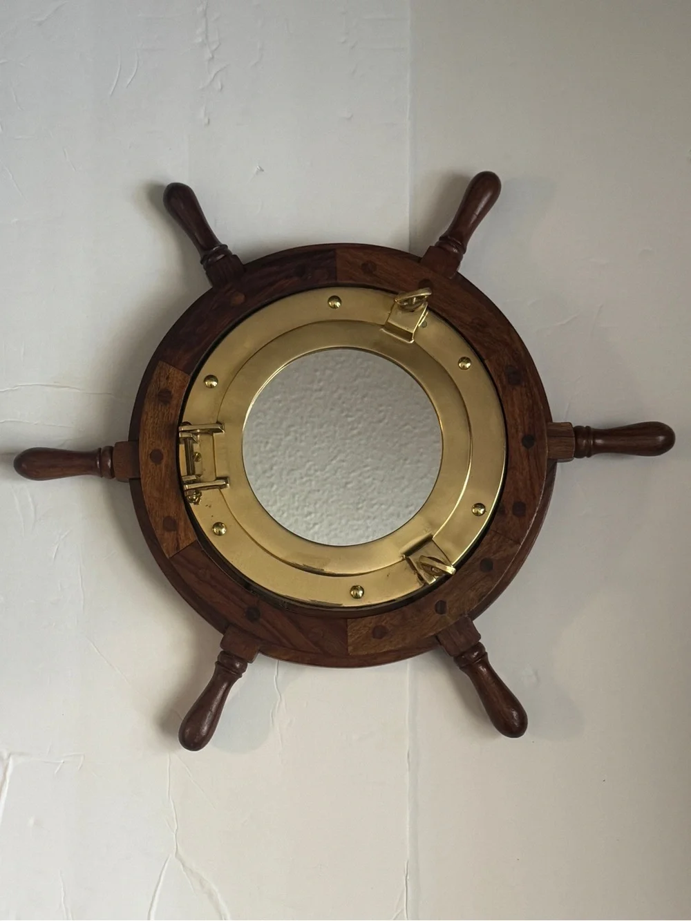 19” Nautical Ship Wheel Porthole Mirror | Coastal Maritime Wall Decor